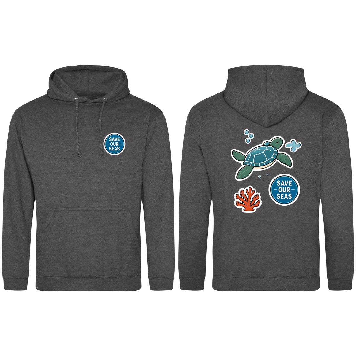 Save Our Seas Adult Hoodie - Badges of the Wild Charcoal colour variant image