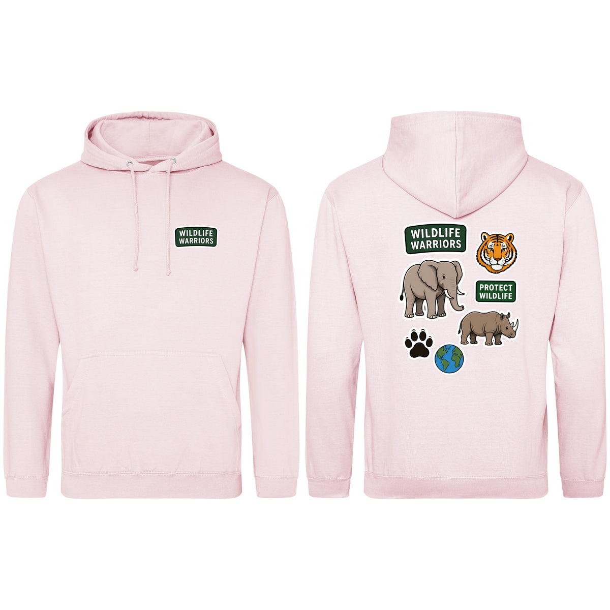 Wildlife Warriors Adult Hoodie - Badges of the Wild Baby Pink colour variant image
