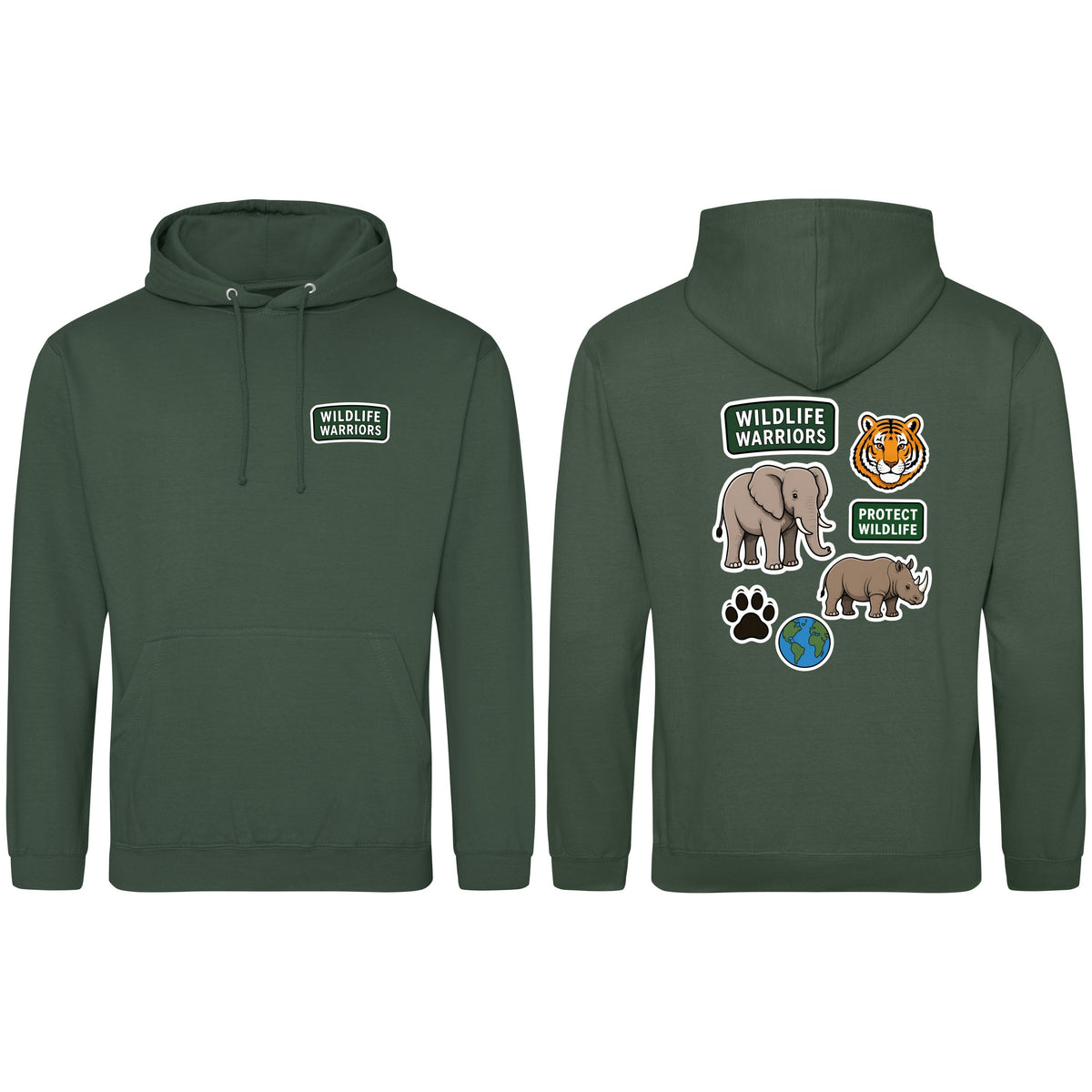 Wildlife Warriors Adult Hoodie - Badges of the Wild Bottle Green colour variant image