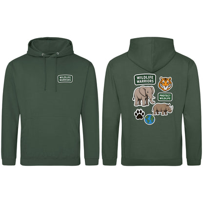 Wildlife Warriors Adult Hoodie - Badges of the Wild Bottle Green colour variant image