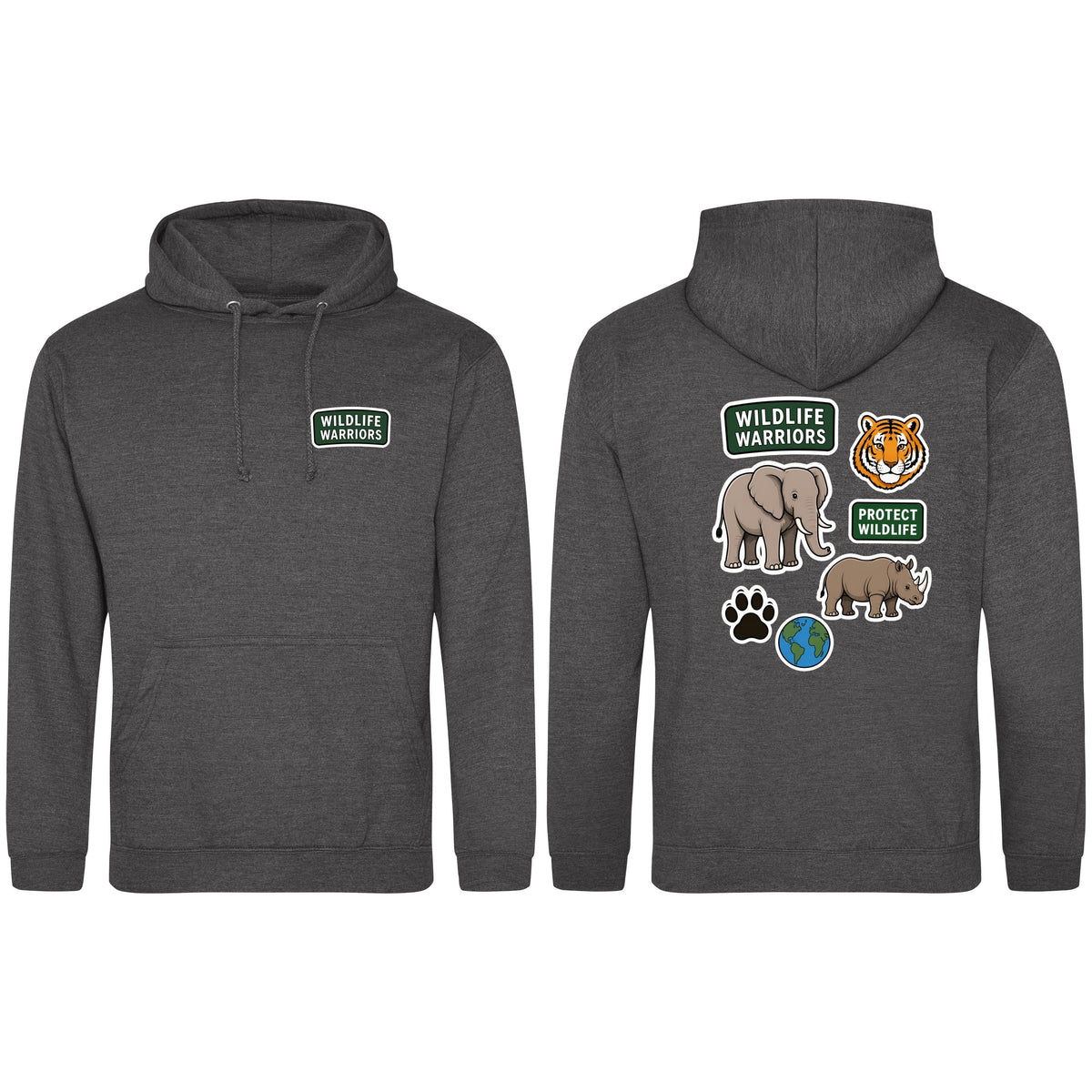 Wildlife Warriors Adult Hoodie - Badges of the Wild Charcoal colour variant image
