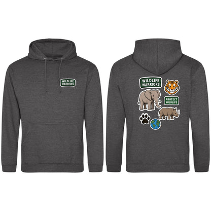Wildlife Warriors Adult Hoodie - Badges of the Wild Charcoal colour variant image