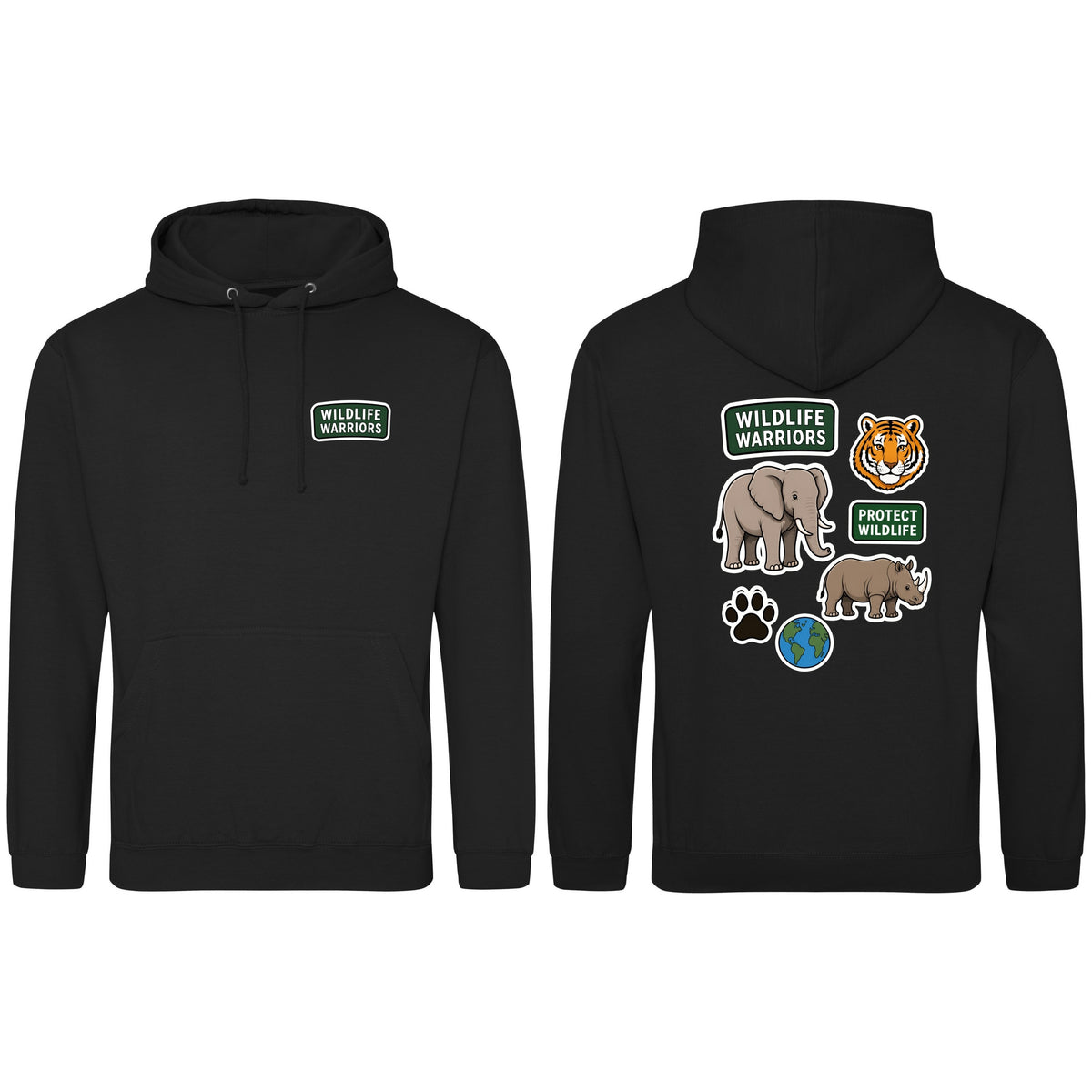 Wildlife Warriors Adult Hoodie - Badges of the Wild Deep Black colour variant image