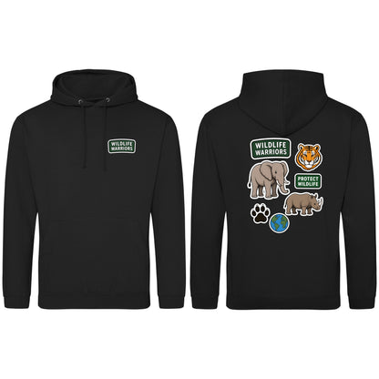 Wildlife Warriors Adult Hoodie - Badges of the Wild Deep Black colour variant image