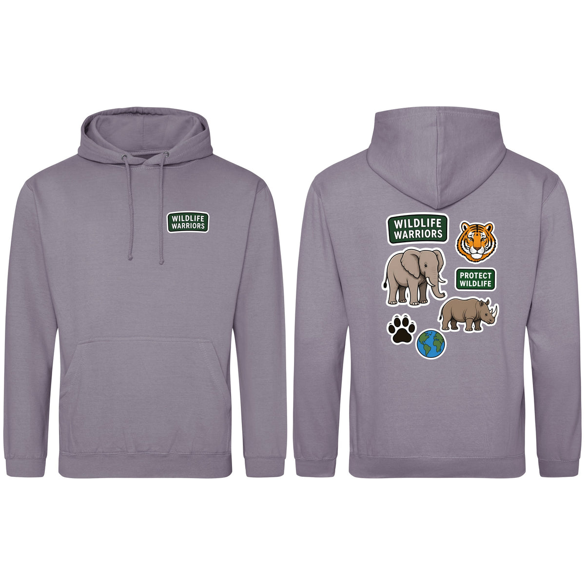 Wildlife Warriors Adult Hoodie - Badges of the Wild Dusty Lilac colour variant image