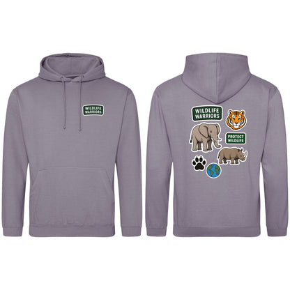 Wildlife Warriors Adult Hoodie - Badges of the Wild Dusty Lilac colour variant image