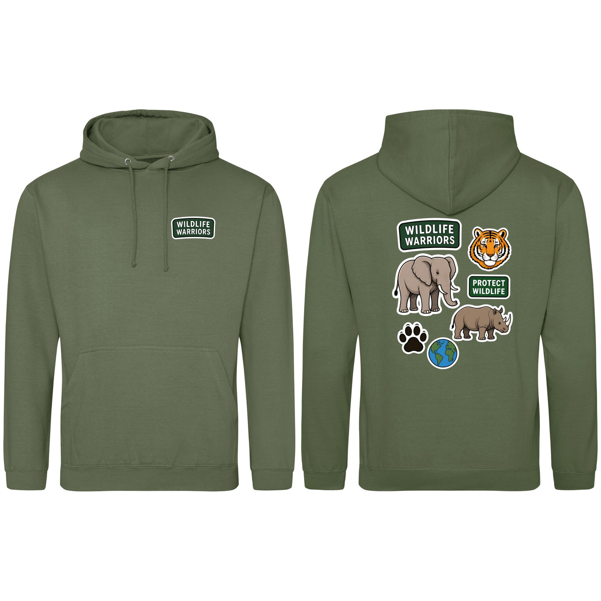Wildlife Warriors Adult Hoodie - Badges of the Wild Earthy Green colour variant image