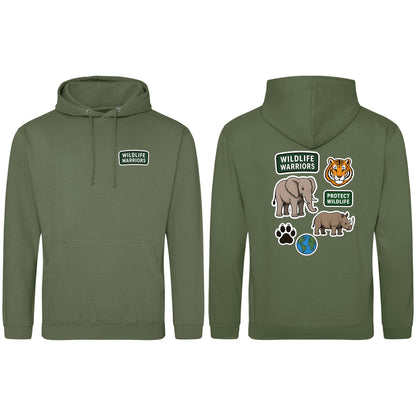 Wildlife Warriors Adult Hoodie - Badges of the Wild Earthy Green colour variant image