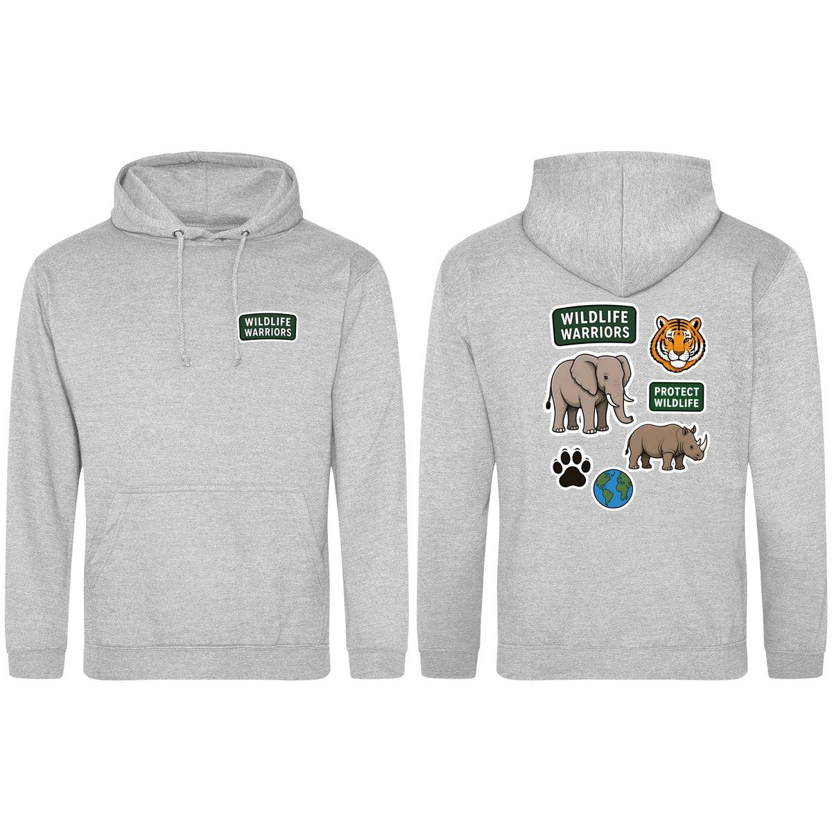 Wildlife Warriors Adult Hoodie - Badges of the Wild Heather Grey colour variant image