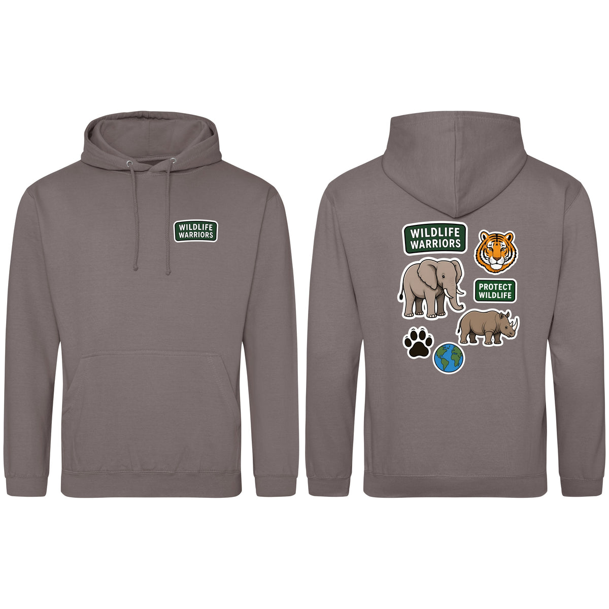 Wildlife Warriors Adult Hoodie - Badges of the Wild Mocha Brown colour variant image