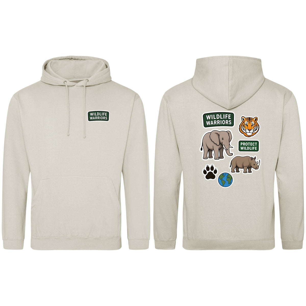 Wildlife Warriors Adult Hoodie - Badges of the Wild Natural Stone colour variant image