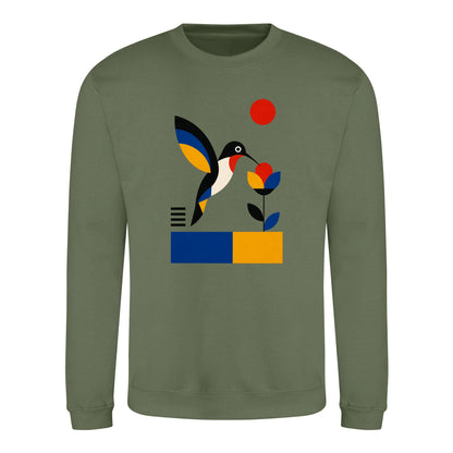 Hummingbird Bloom Adult Sweatshirt - Modern Menagerie Earthy Green colour variant image