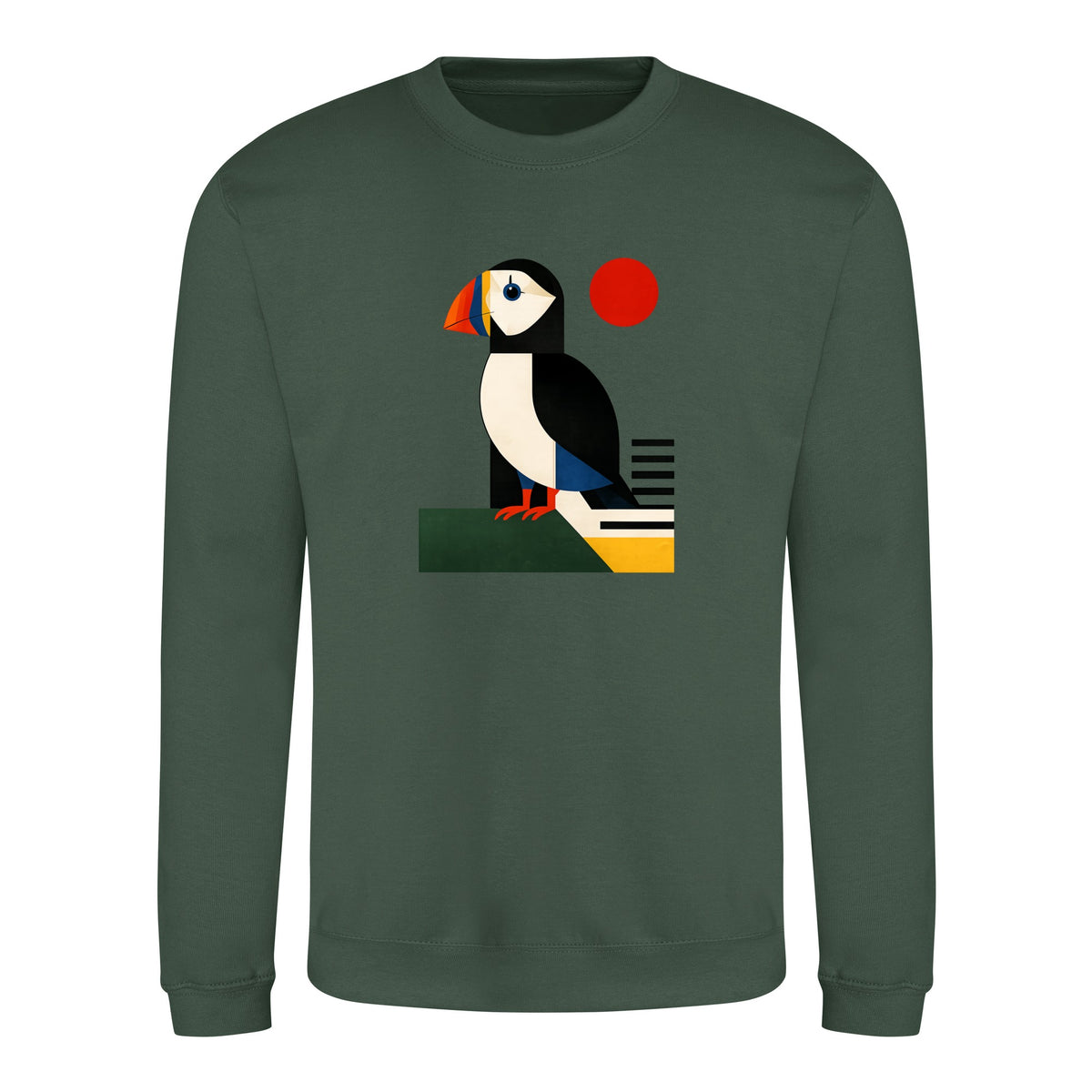 Puffin Perch Adult Sweatshirt - Modern Menagerie Bottle Green colour variant image
