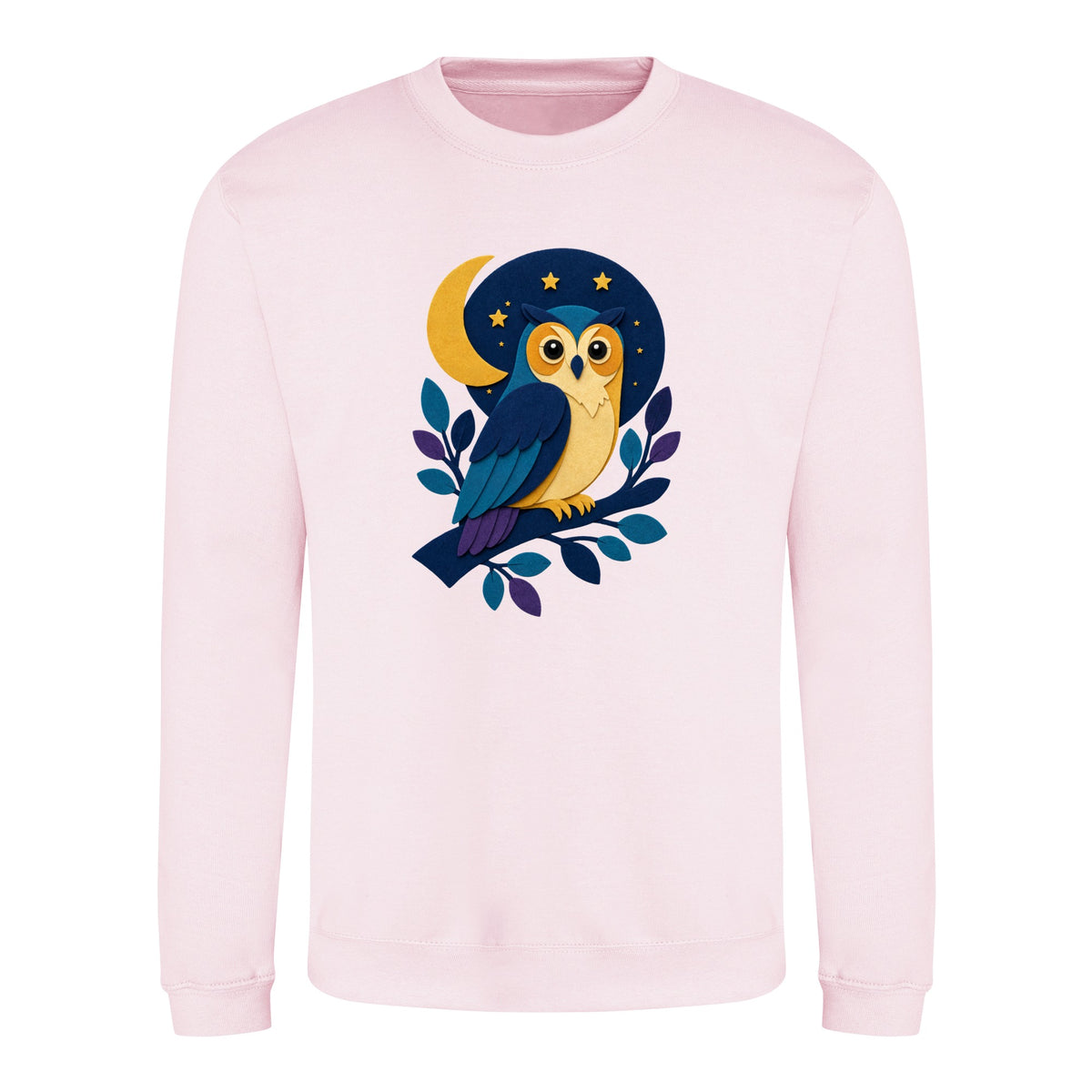 Owl in the Moonlight Adult Sweatshirt - Felt & Fauna Baby Pink colour variant image