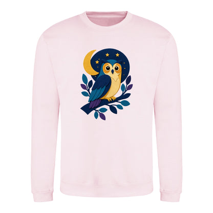 Owl in the Moonlight Adult Sweatshirt - Felt & Fauna Baby Pink colour variant image