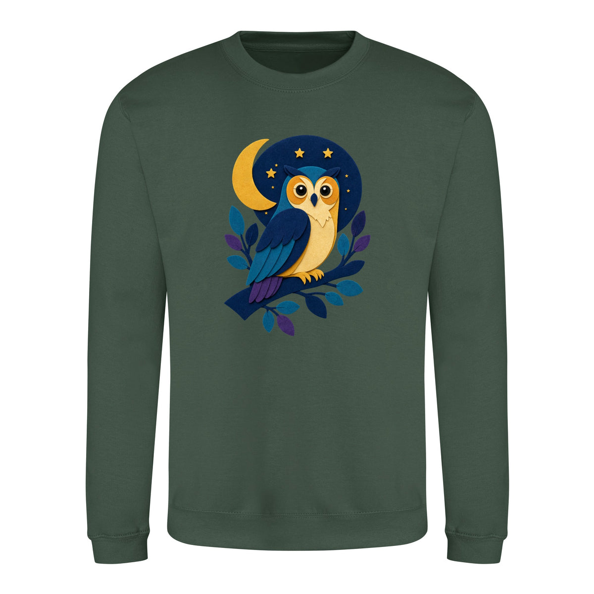 Owl in the Moonlight Adult Sweatshirt - Felt & Fauna Bottle Green colour variant image