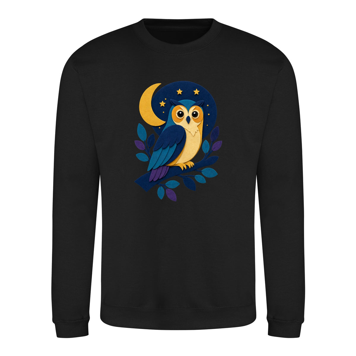 Owl in the Moonlight Adult Sweatshirt - Felt & Fauna Deep Black colour variant image