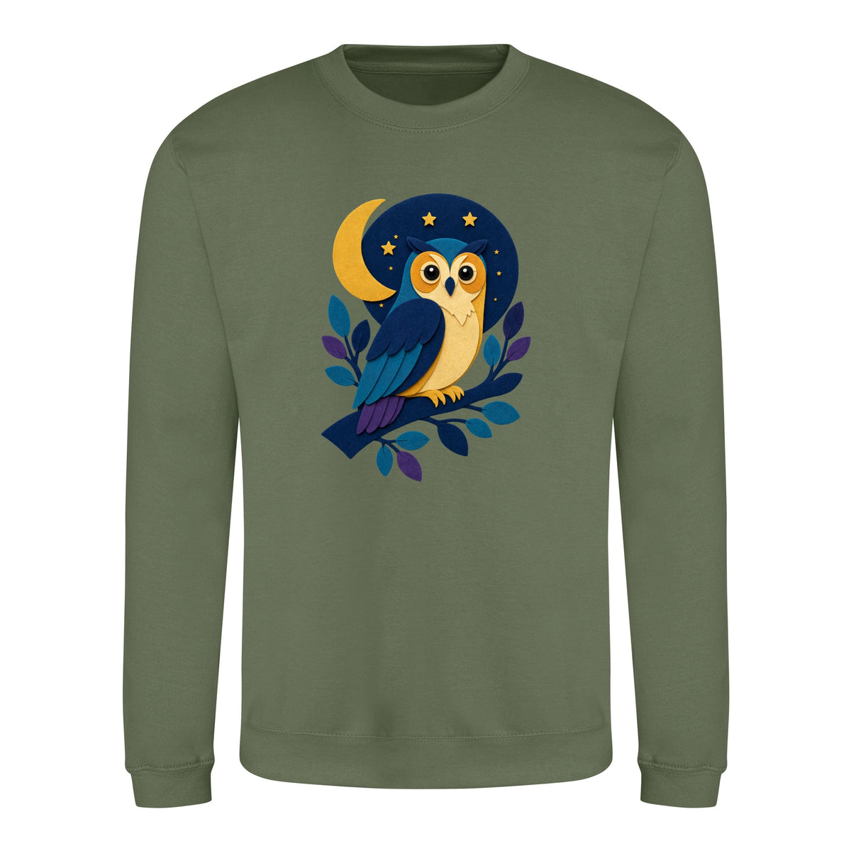 Owl in the Moonlight Adult Sweatshirt - Felt & Fauna Earthy Green colour variant image