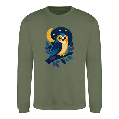 Owl in the Moonlight Adult Sweatshirt - Felt & Fauna Earthy Green colour variant image