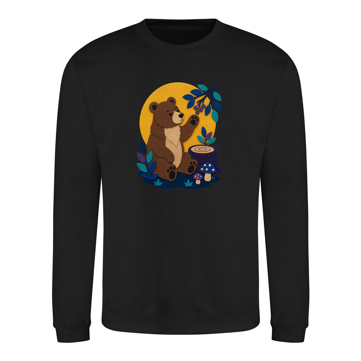 Bear's Woodland Wave Adult Sweatshirt - Felt & Fauna Deep Black colour variant image
