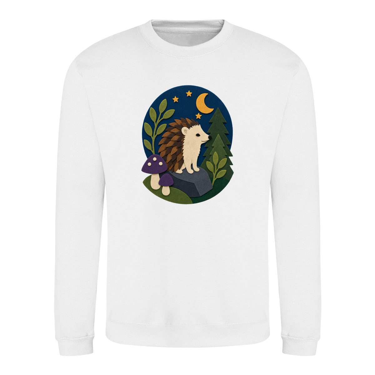 Hedgehog Under the Stars Adult Sweatshirt - Felt & Fauna Arctic White colour variant image