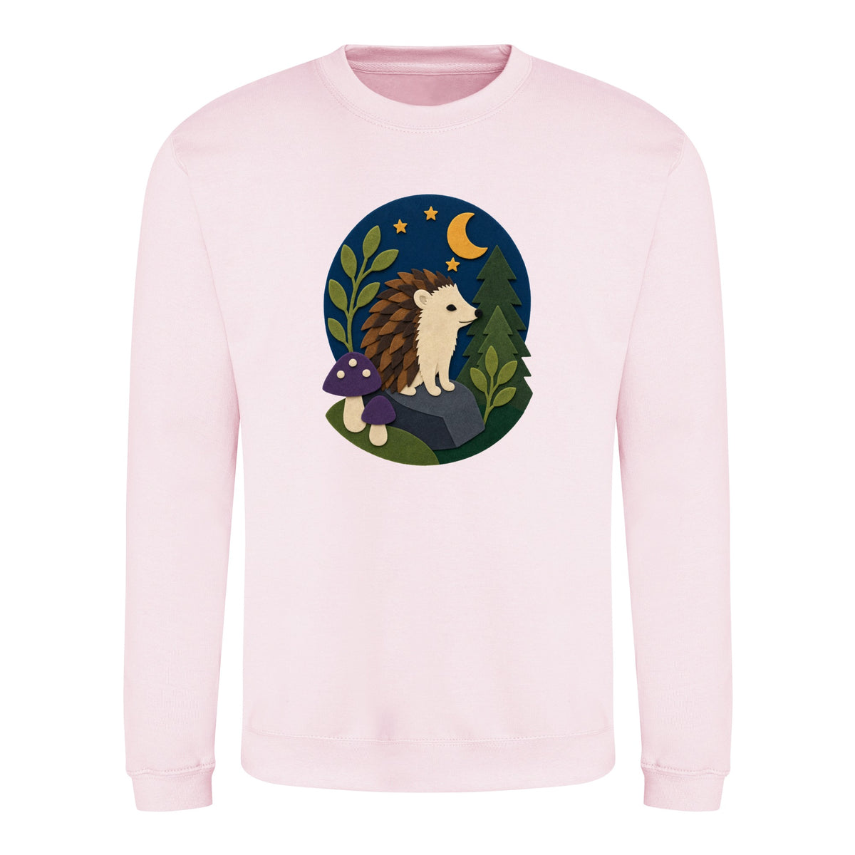Hedgehog Under the Stars Adult Sweatshirt - Felt & Fauna Baby Pink colour variant image