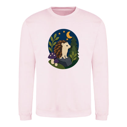 Hedgehog Under the Stars Adult Sweatshirt - Felt & Fauna Baby Pink colour variant image