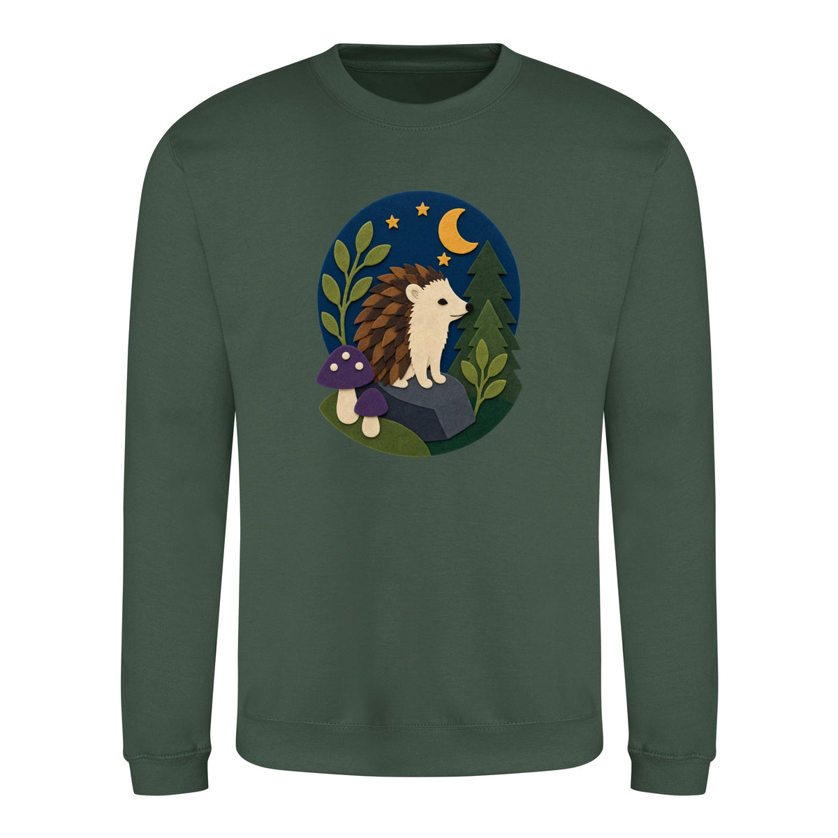Hedgehog Under the Stars Adult Sweatshirt - Felt & Fauna Bottle Green colour variant image