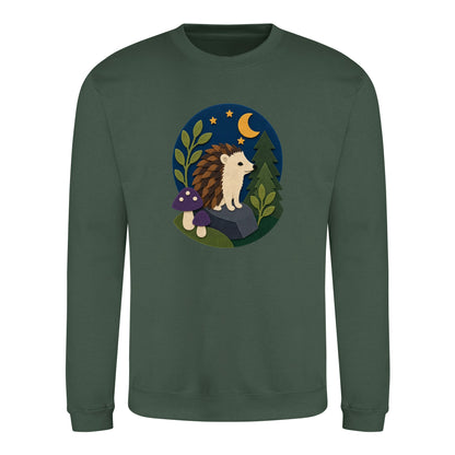 Hedgehog Under the Stars Adult Sweatshirt - Felt & Fauna Bottle Green colour variant image