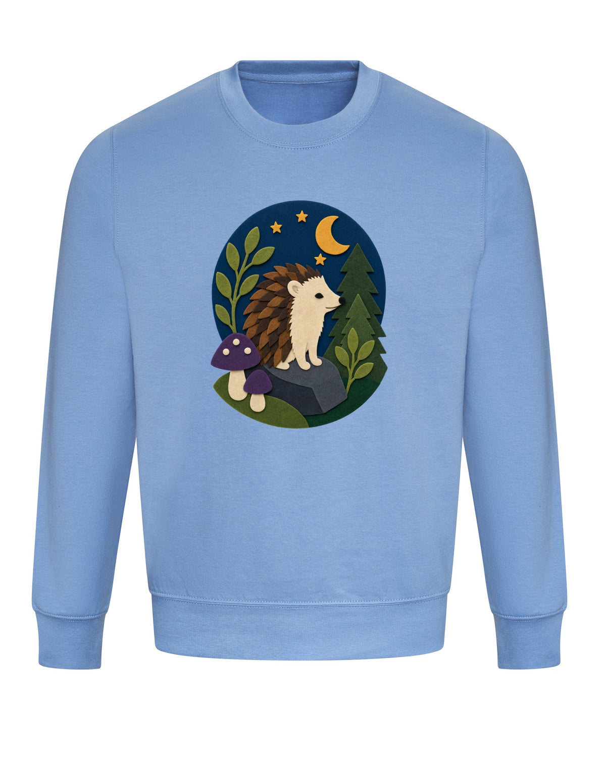 Hedgehog Under the Stars Adult Sweatshirt - Felt & Fauna Cornflower Blue colour variant image