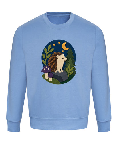 Hedgehog Under the Stars Adult Sweatshirt - Felt & Fauna Cornflower Blue colour variant image