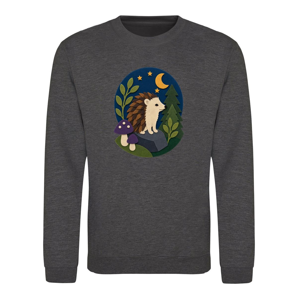 Hedgehog Under the Stars Adult Sweatshirt - Felt & Fauna Charcoal colour variant image