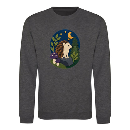 Hedgehog Under the Stars Adult Sweatshirt - Felt & Fauna Charcoal colour variant image