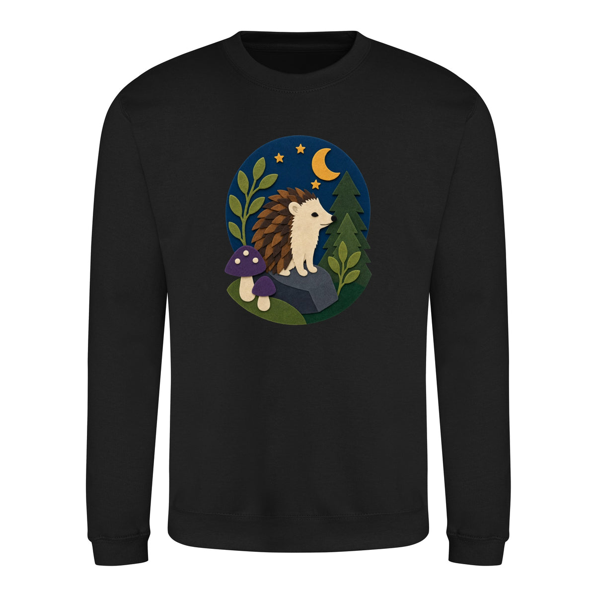 Hedgehog Under the Stars Adult Sweatshirt - Felt & Fauna Deep Black colour variant image