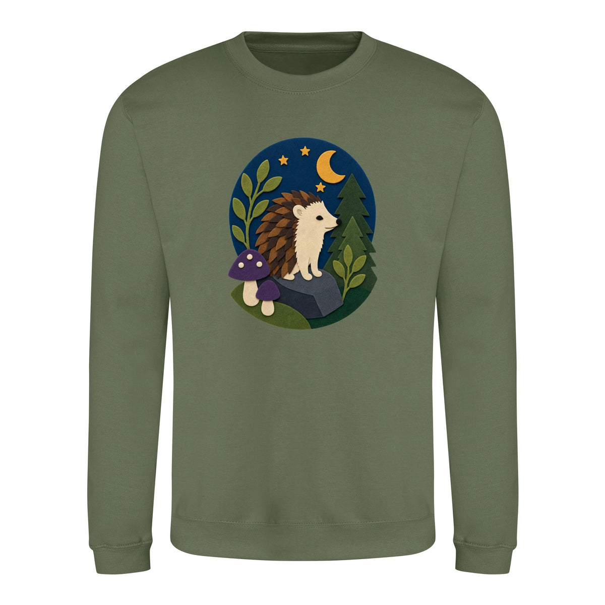 Hedgehog Under the Stars Adult Sweatshirt - Felt & Fauna Earthy Green colour variant image