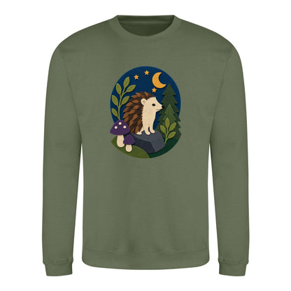 Hedgehog Under the Stars Adult Sweatshirt - Felt & Fauna Earthy Green colour variant image