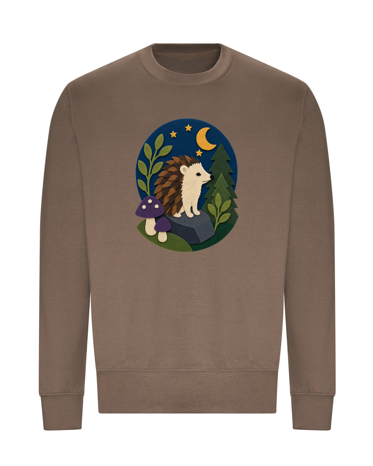 Hedgehog Under the Stars Adult Sweatshirt - Felt & Fauna Mocha Brown colour variant image