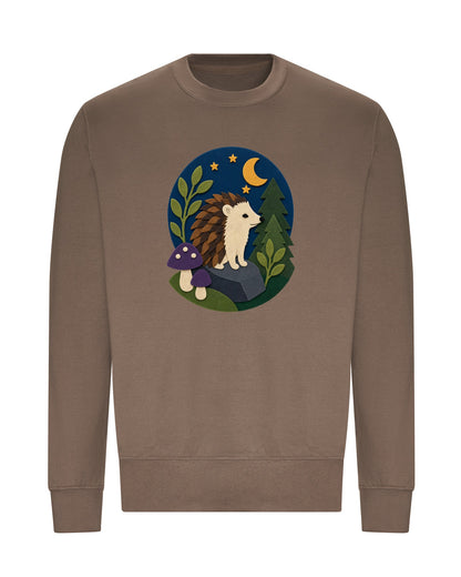 Hedgehog Under the Stars Adult Sweatshirt - Felt & Fauna Mocha Brown colour variant image
