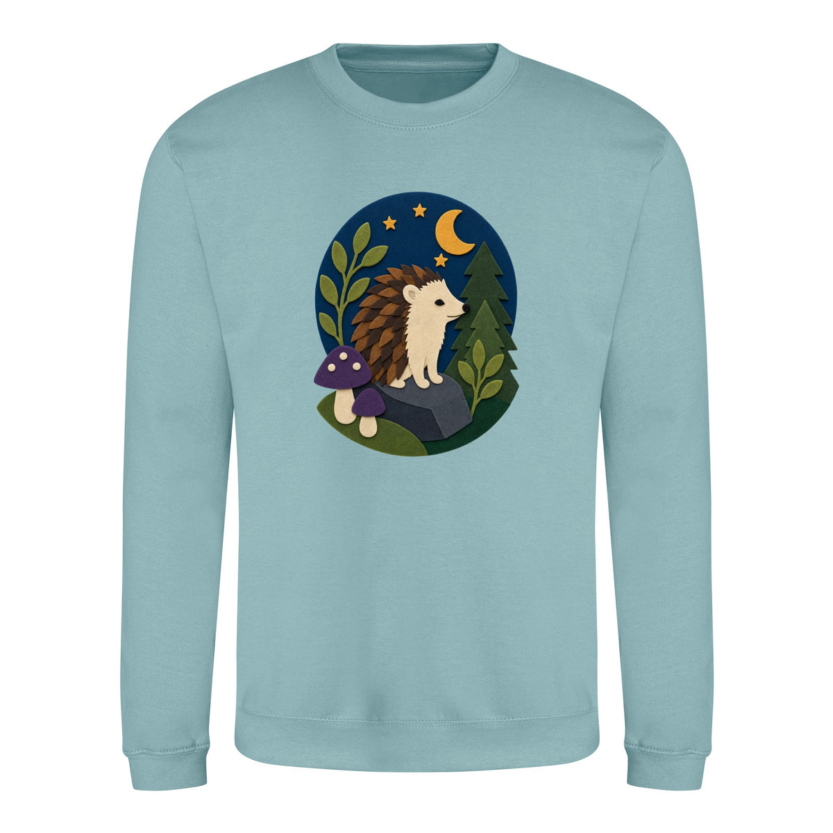 Hedgehog Under the Stars Adult Sweatshirt - Felt & Fauna Seafoam colour variant image