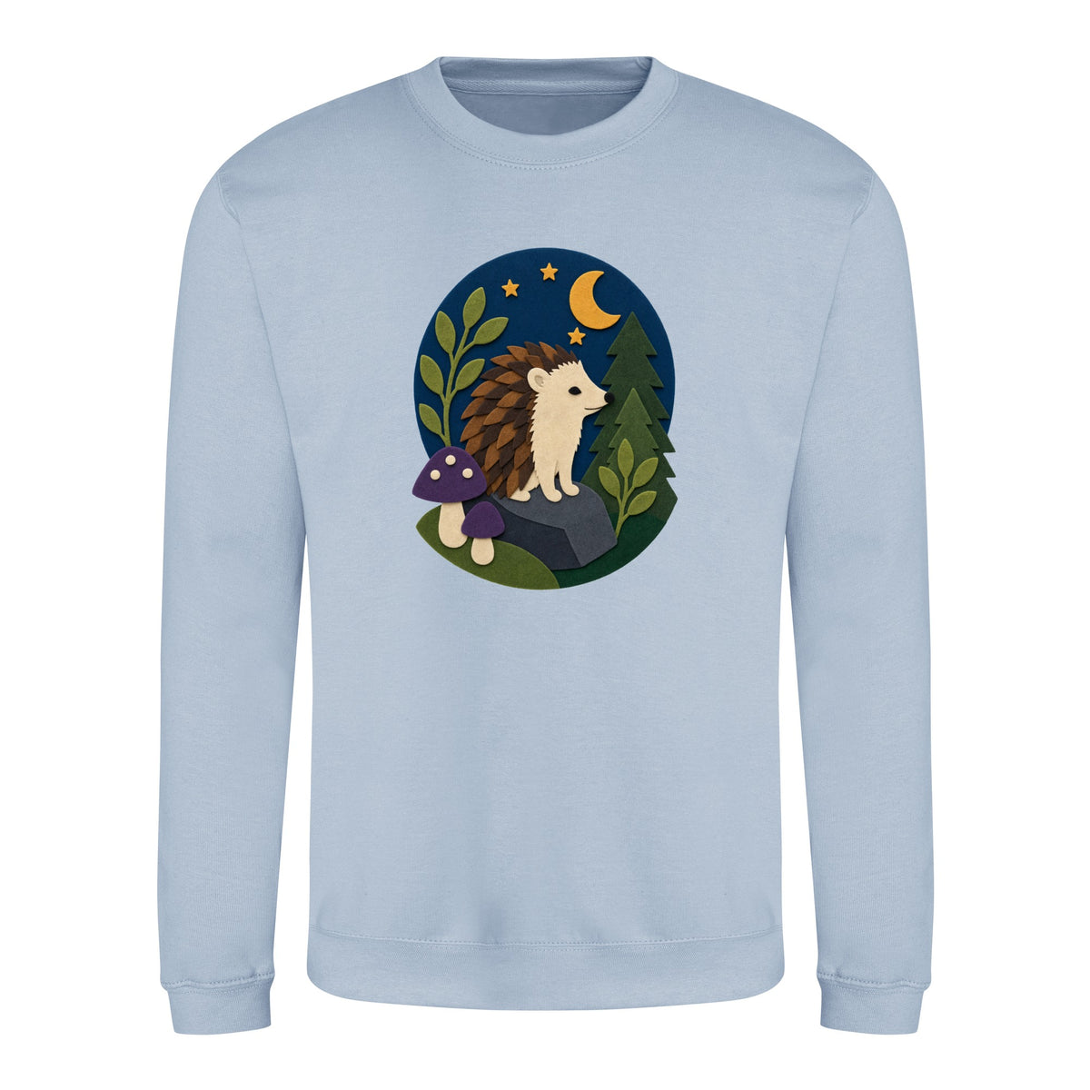 Hedgehog Under the Stars Adult Sweatshirt - Felt & Fauna Sky Blue colour variant image
