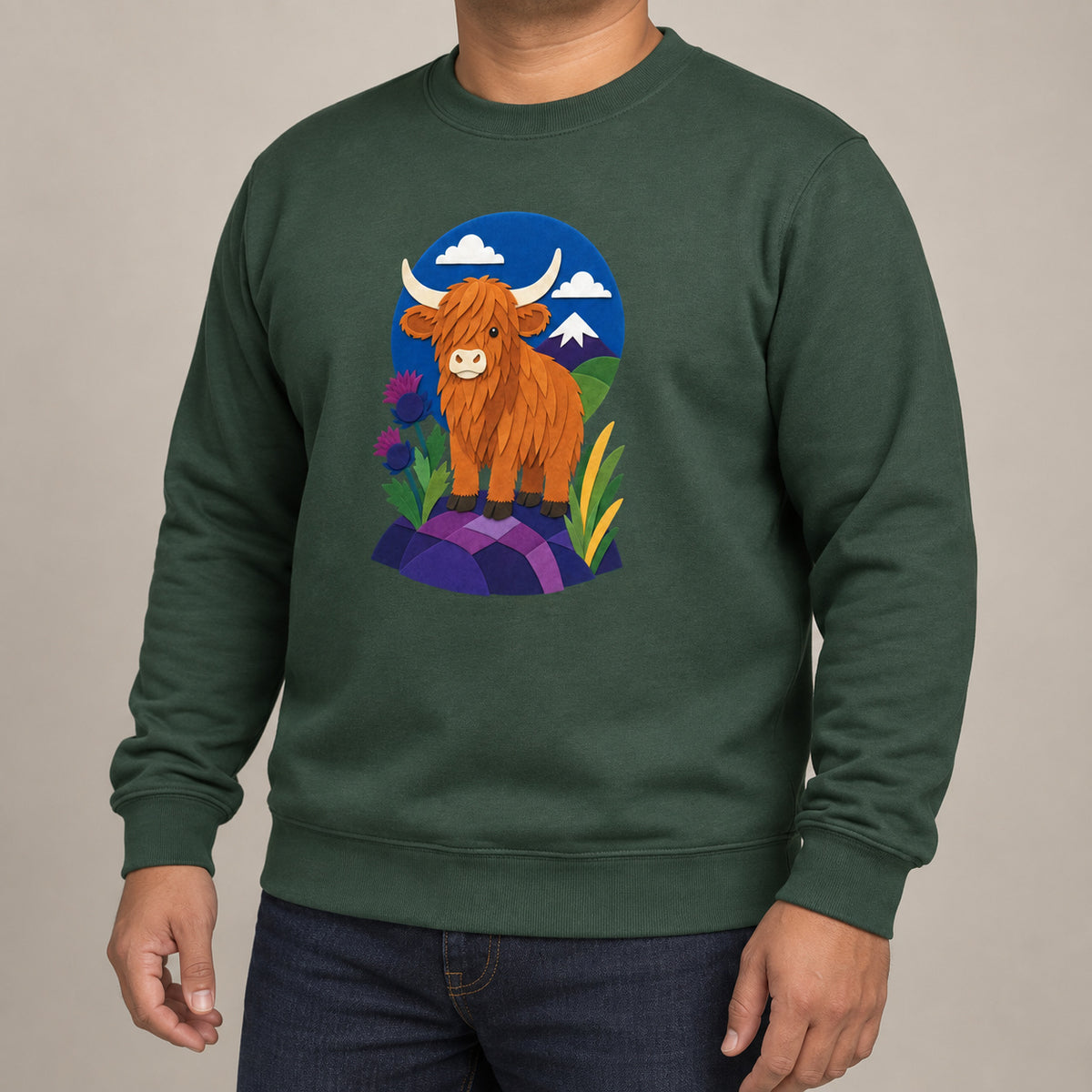 Highland Cow Among the Thistles Adult Sweatshirt - Felt & Fauna lead image