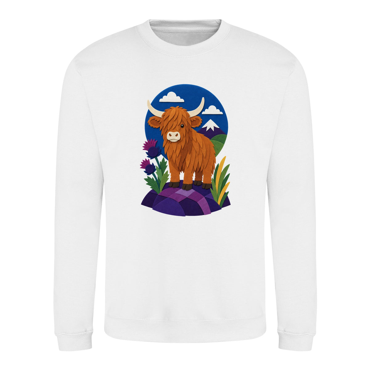 Highland Cow Among the Thistles Adult Sweatshirt - Felt & Fauna Arctic White colour variant image