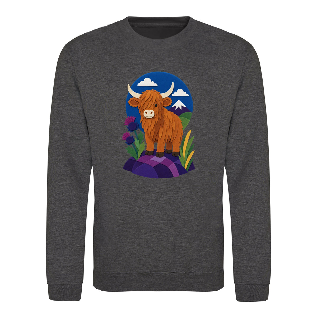 Highland Cow Among the Thistles Adult Sweatshirt - Felt & Fauna Charcoal colour variant image