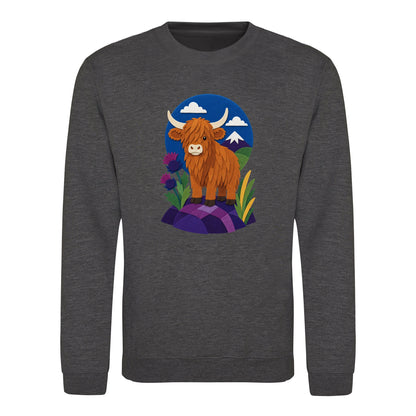 Highland Cow Among the Thistles Adult Sweatshirt - Felt & Fauna Charcoal colour variant image