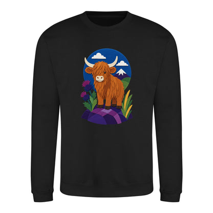 Highland Cow Among the Thistles Adult Sweatshirt - Felt & Fauna Deep Black colour variant image