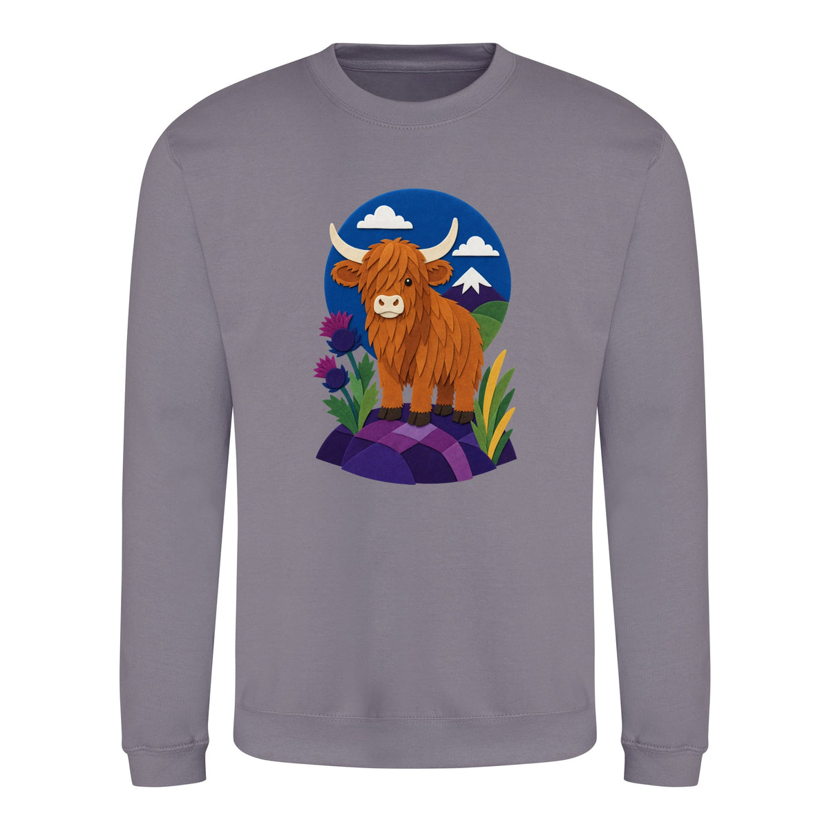 Highland Cow Among the Thistles Adult Sweatshirt - Felt & Fauna Dusty Lilac colour variant image