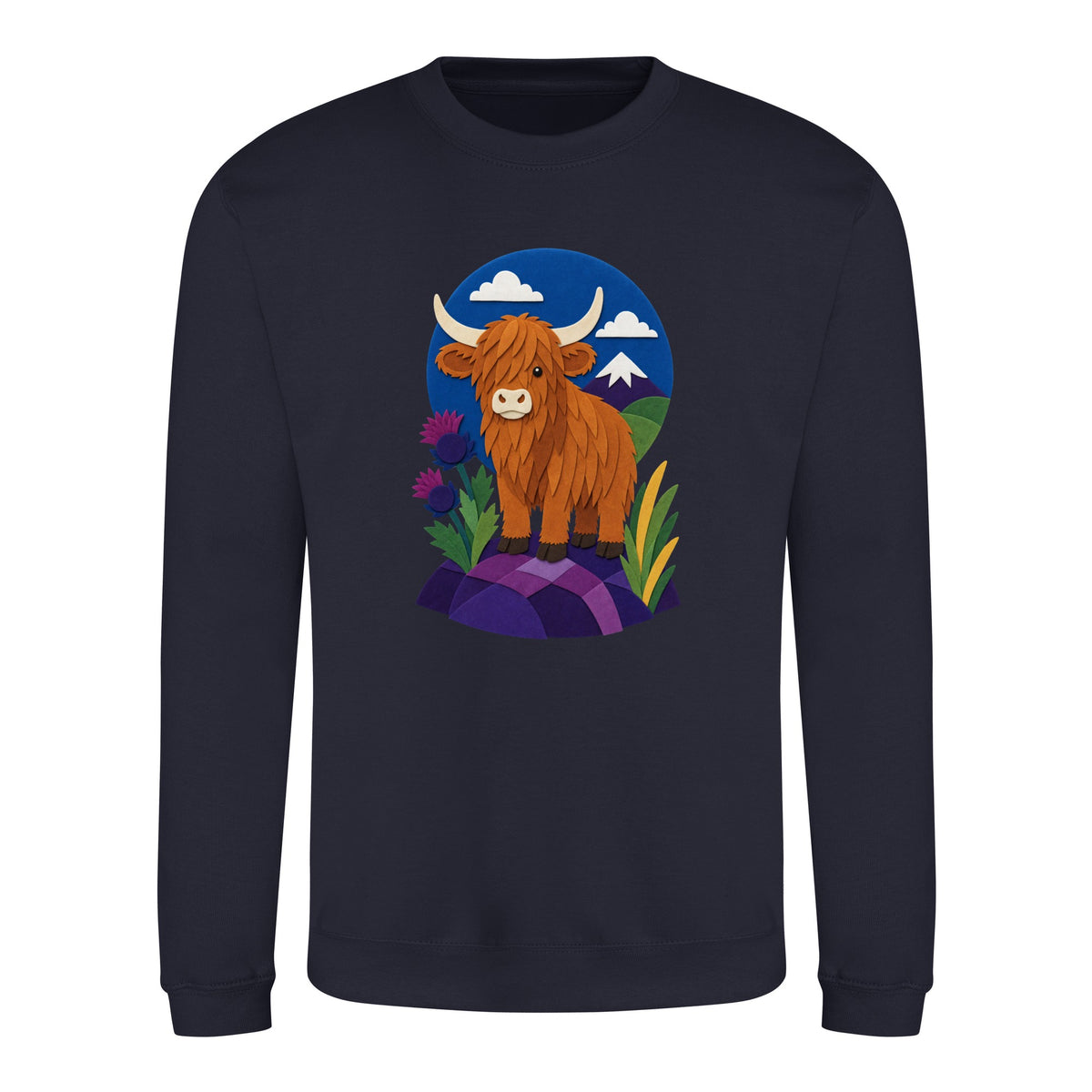 Highland Cow Among the Thistles Adult Sweatshirt - Felt & Fauna French Navy colour variant image