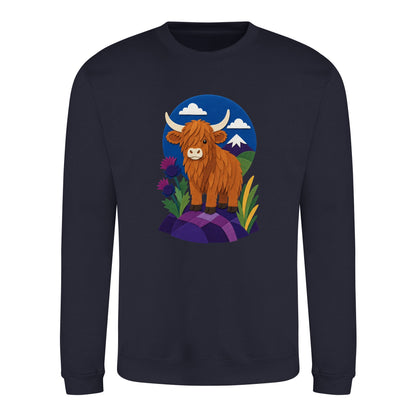 Highland Cow Among the Thistles Adult Sweatshirt - Felt & Fauna French Navy colour variant image