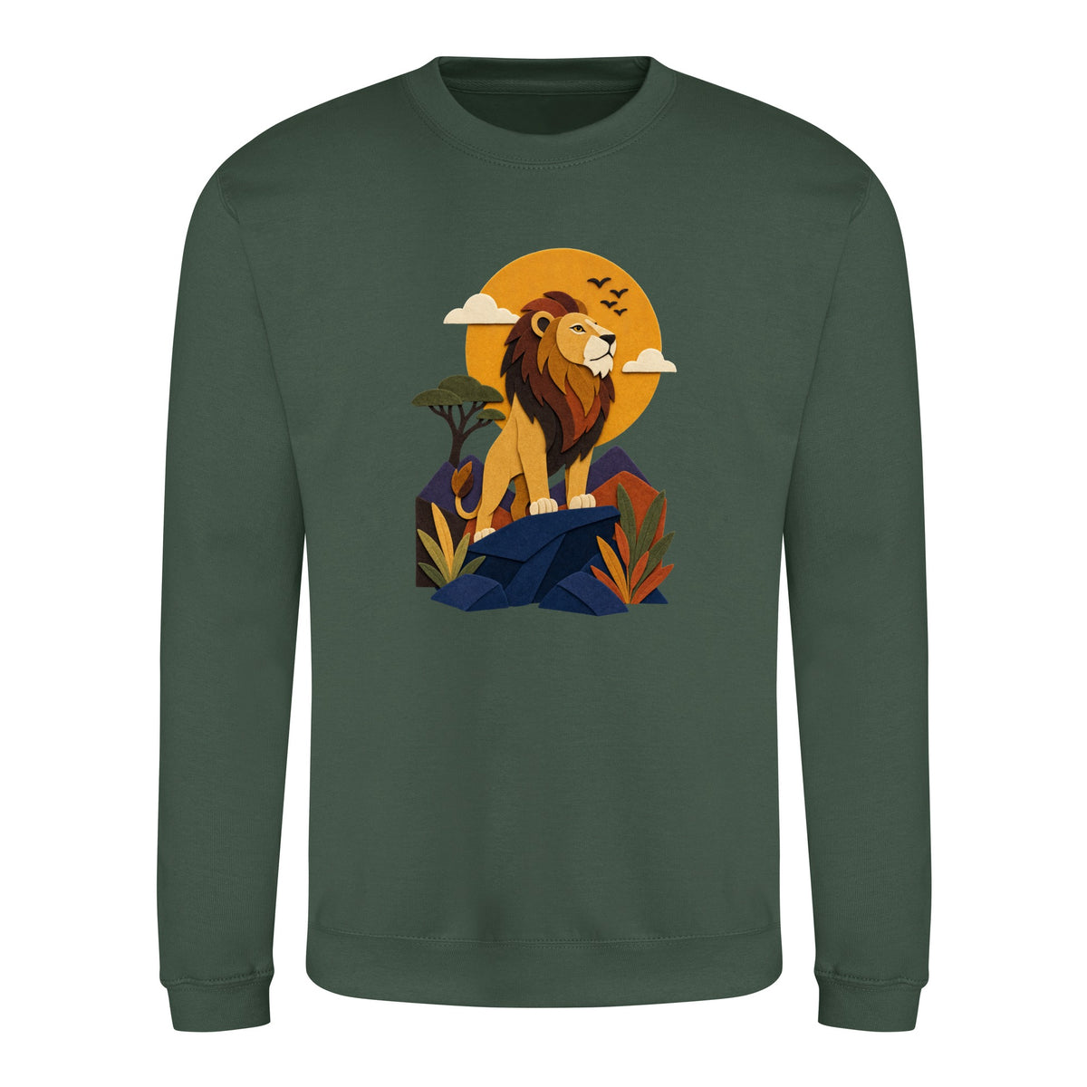 Lion on the Lookout Adult Sweatshirt - Felt & Fauna Bottle Green colour variant image