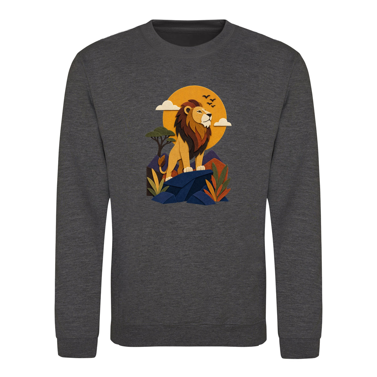 Lion on the Lookout Adult Sweatshirt - Felt & Fauna Charcoal colour variant image